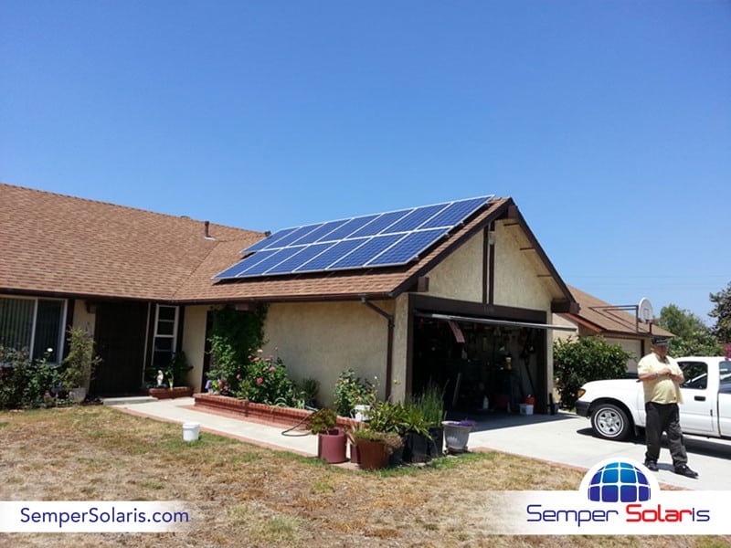 Solar Panels Installed on Roof Above Garage