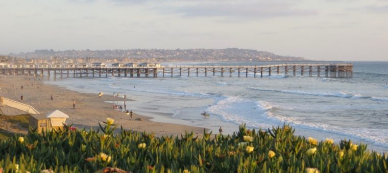 bird-eye view of pacific beach in San Diego clean solar energy