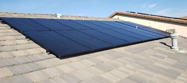 Eighteen solar panels on single family home.