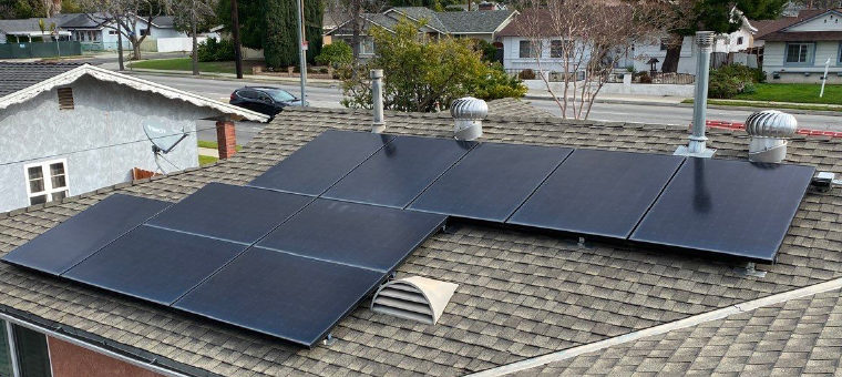 Solar panels installed on single story home in Southern California.