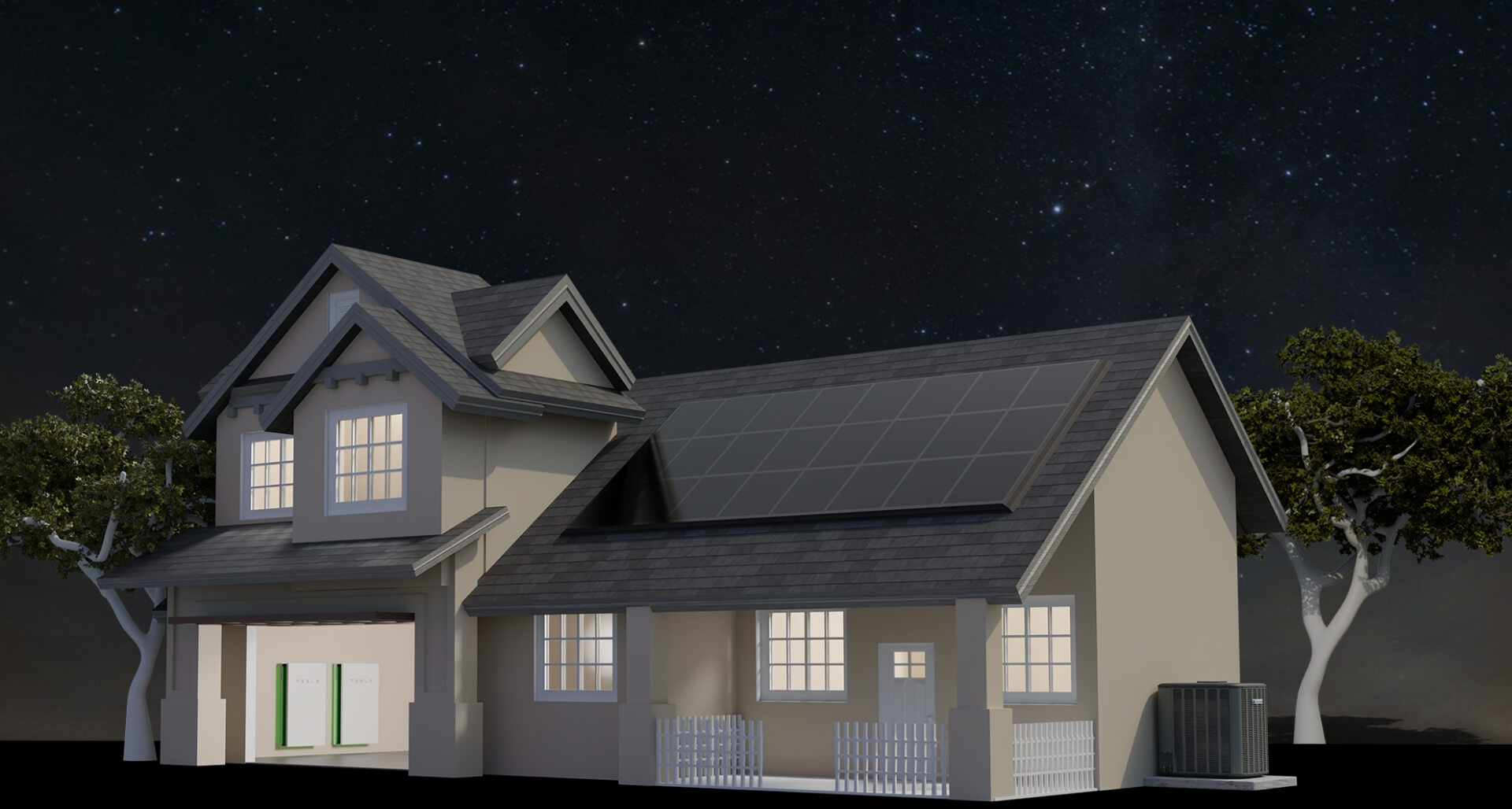 Full self sufficient home with Solar panels, battery storage, cool roof technology, and high efficient HVAC system.