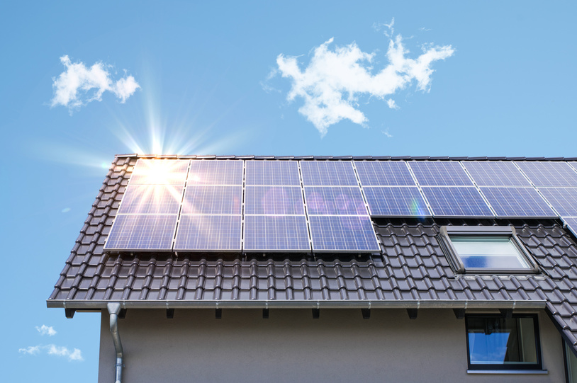 Solar panels on single family home.
