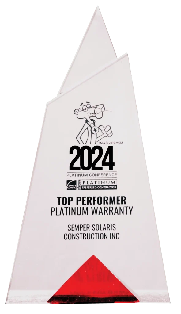 Roofing Award for Semper Solaris - Owens Corning Top Performer